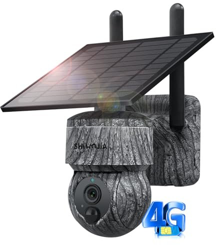 SHIWOJIA Fotocamera da caccia, 4G LTE Fototrappola con SIM, Telecamera Solare 2K PTZ 360°, Rilevamento PIR Tempo di Trigger 0.2s, IP66 Impermeabile, Infrarossi Visione Notturna
