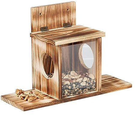 Relaxdays Eichhörnchen Futterhaus, Holz, 2 Eingänge & Sitzplattformen, zum Aufhängen, Eichhörnchenfutterstation, Natur