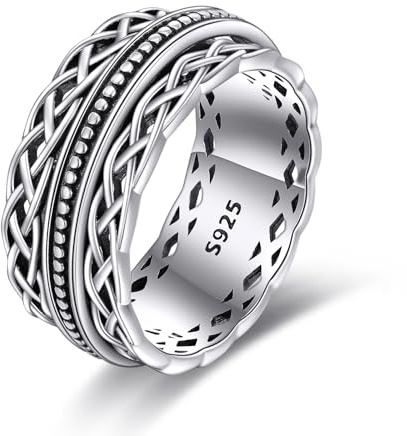 HUKKUN Keltischer Fidget Ring Silber 925 Angst Spinner Ring Keltischer Schmuck Geschenke Damen Herren