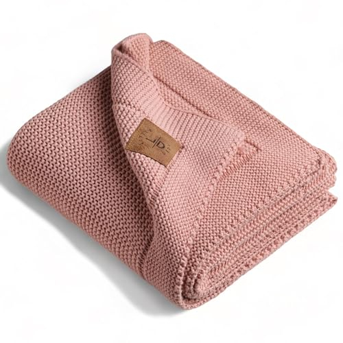 Little Dedi Strickdecke aus 100% Bio-Baumwolle GOTS Zertifizert, 80x100 cm. Pink - Atmungsaktiv, Temperatur regulierend, in eleganter Geschenkbox für Babys