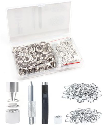 Kit d'outils à œillets avec Pince à Oeillets, 150 ensembles de 12 mm avec outil de réglage pour bâches, tissus et rideaux