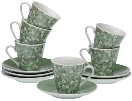 Versa Juego de Tazas de Café Flores 6 Unidades Porcelana - Marca EAN: 8420327541000