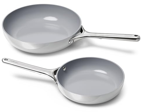 Caraway - Padella antiaderente in ceramica (20,3 cm e 26,7 cm), atossica, priva di PTFE e PFOA, adatta per forno e compatibile con tutti i piani cottura (gas, elettrici e induzioni), colore grigio