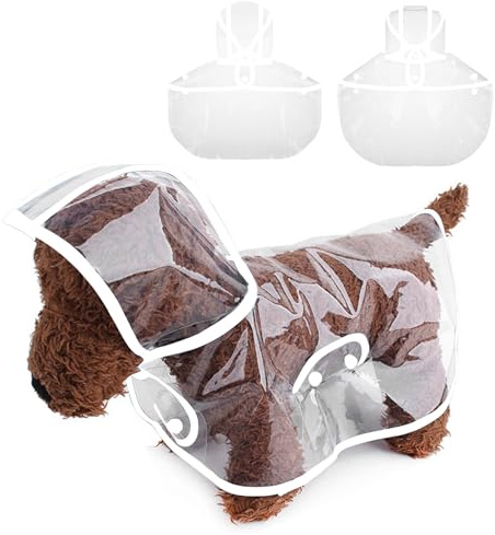 PETCUTE Hunderegenmantel,Wasserdichter Haustier-Regenmantel mit Kapuze,Transparent, PVC, Atmungsaktiv,Hunde Regenmantel mit Knopfverschluss,Geeignet für mittlere und große Hunde