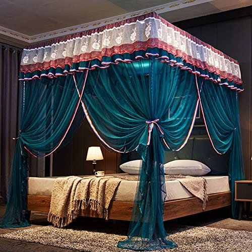 GUHPZA Betthimmel mit Himmelbett im Prinzessin-Stil, Bettvorhang für Mädchen, Bettdekoration, 3 Öffnungen, Netz für Kingsize-Bett und großes Queensize-Bett (Blau 150 cm * 200 cm * 200 cm)