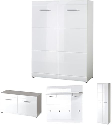 Germania 4-TLG. Garderoben-Set GW-Adana in Weiß, mit Hochglanz Fronten, 386 x 197 x 39 cm (BxHxT)