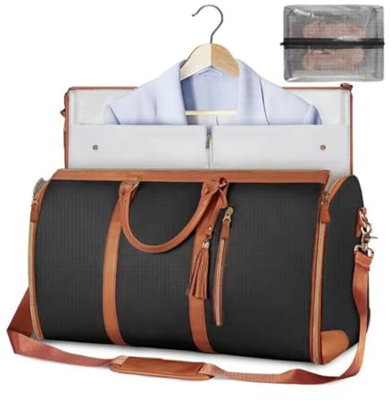 Faltbare Reisetasche, 2024 Neues Upgrade kleidersack für Reisen 2 in 1 Hängender Koffer Mit Schuhfach Wasserdichter Kleidersack Aus PU-Leder (Schwarz)