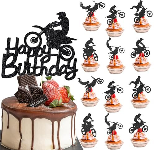 SZSMW 13-Teilige Packung Tortendeko Motorrad - Motorrad Deko - Geburtstagskarte Motorrad - Geeignet FüR Motorrad-Mottopartys, Jungen-Geburtstagsfeiern,Cupcake-Dekorationen,Einfach zu Verwenden