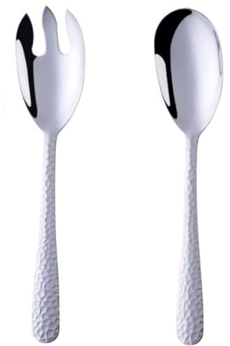 TEAHAHA 12 Inches Stainless Steel Salad Server Sets with Salad Spoon and Fork, Cooking Utensils for Kitchen, Simple and Classic Dishwasher Safe (Silver)