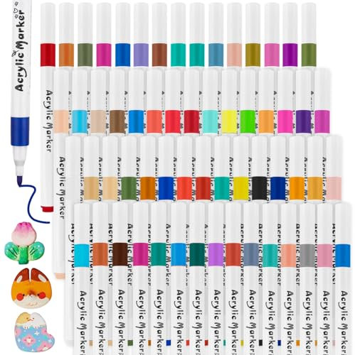 LDERFIV 60 Farben Acrylstifte für Steine Wasserfest Stifte für Steine Bemalen Acrylic Paint Marker Acrylmarker Set Acryl Stifte für Leinwand Holz Keramik Glas für Ostern Halloween Weihnachten