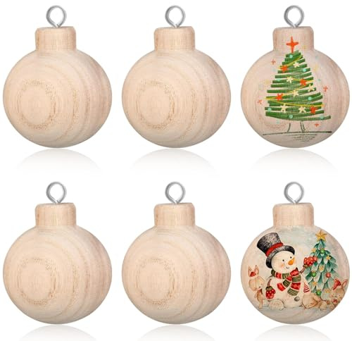 Lot de 6 décorations de Noël en Bois à Peindre soi-même, Boules Rondes en Bois, Boules en Bois pour l'artisanat, Ornements en Bois pour Arbres de Noël, Artisanat,Paulownia Balls Ornaments