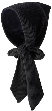 SHINROAD Damen-Herbstschal, Damen-Strickschal, Damen-Kapuzenschal, einfarbig, Strickschal für Herbst und Winter, vielseitiger lässiger Hut-Schal Schwarz