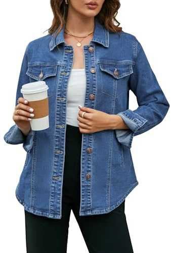 Vetinee Denim Jacket Spring Jacket Women Classic Blue Size Large Fits UK Size 16 to UK Size 18