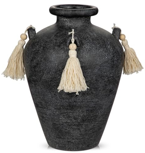 Arborus vas keramik 24 cm vintage vas svart rustik blomvas estetik dekorativ vas för bukett hortensia eukalyptus grenar Landhuas boho dekoration i vardagsrum sovrum badrum matsal