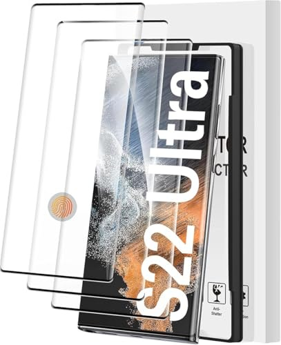 IBISTORA Protector de pantalla para Samsung Galaxy S22 Ultra [paquete de 3], desbloqueo de huellas dactilares HD, vidrio templado de cobertura completa, antiarañazos, alta sensibilidad y compatible
