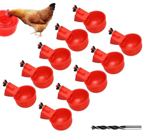 Bhina 10 Stück Automatische Geflügeltränke Automatische Hühnertränke mit Bohrer Geflügeltränke Set Wassertränke Hühner DIY Hühnerwasserbecher für Hühner Enten Gänse Truthähne Taube