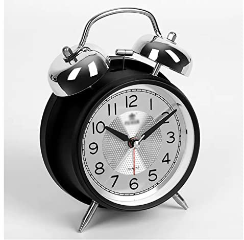 Sveglia da comodino Sveglia piccola e rumorosa for chi ha il sonno pesante, sveglia a doppia campana alimentata a batteria, sveglia analogica con luce for camera da letto Orologio da tavolo(Nero)