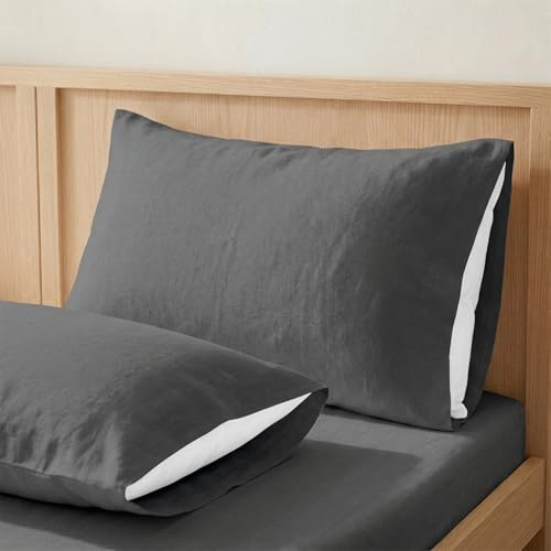 ECOMMERC3 Kissenbezug, 45 x 100 cm, Pack 2, 100% Baumwolle, anthrazit, Weichheit und Frische für einen atmungsaktiven Schlaf, hypoallergen und langlebig