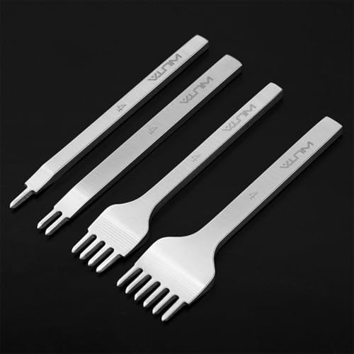 WUTA Punzón para cuero, punzón cincel plateado para cuero, set de punzones de acero al carbono con diamante para manualidades en cuero(4mm 1+2+4+6)