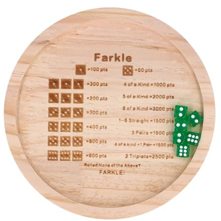 SUPYINI Deluxe Farkle Set mit Würfelablage aus Holz, Verbesserung der mathematischen Fähigkeiten, klassisches Würfelspiel für die Nacht für Familienspiele, komplettes Zubehör-Set (rund)