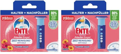 WC-Ente Frische-Siegel Starter-Set (inkl. 1 Nachfüller), körbchenloser WC-Reiniger, Büten-Oase Duft, 36 ml (Packung mit 2)
