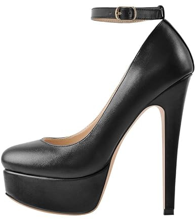 blingqueen - Scarpe da donna con tacco alto a plateau, Mary Jane, pumps a stiletto con cinturino e fibbia, Poliuretano nero., 37 EU