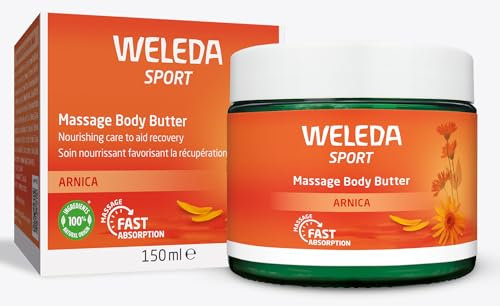 WELEDA Bio Sport Massage Body Butter Arnika – Unisex Naturkosmetik Körperpflege mit Sheabutter & Kakaobutter für schnelle Regeneration & intensive Pflege nach dem Sport (vegan, 1x 150ml)