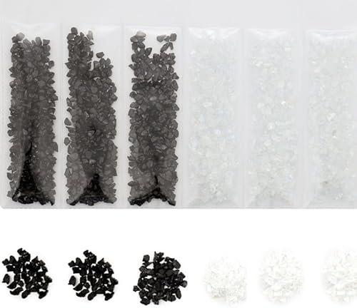 Unregelmäßige Metallic-Chips, zerbrochene Glassplitter zum Basteln, Glaskies für mikroskopische Landschaftsgestaltung, Dekoration, 30 g, Schwarz und Weiß
