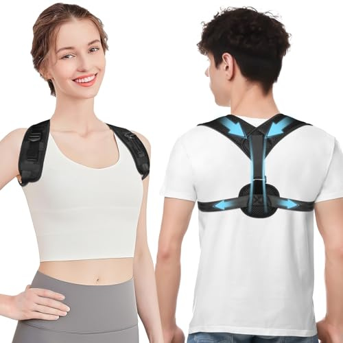 AYESY Correttore Postura Uomo Donna, Fascia Correttore Spalle, Posturale Fascia Lombare Supporto Schiena, Correttore della Schiena Traspirante Supporto Completo Regolabile, Allevia Dolore Spalle M
