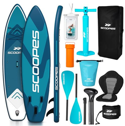 MalTec Stand Up Paddling Board 320x81x15 Aufblasbar Paddle mit Sitz Komplettset SUP Kajak Pumpe Tragetasche, bis 150kg Blau