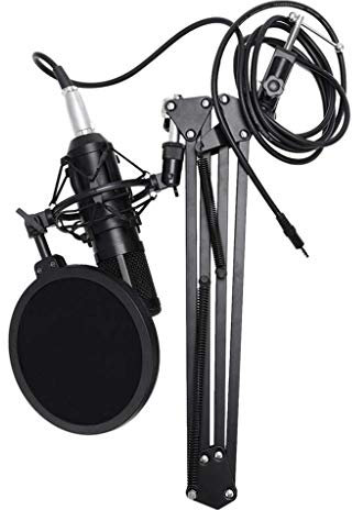 ABBNIA Conjunto Completo de micrófonos de Condensador Profesionales con alimentación Phantom y Tarjeta de Sonido USB para Estudio de grabación KTV/PC.