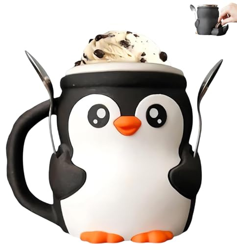 Bonito soporte de pinta de helado de pingüino, soporte de pinta de hielo con estampado 3D para recipientes de pinta de helado, funda reutilizable y acogedora para paletas, latas de cerveza, regalos