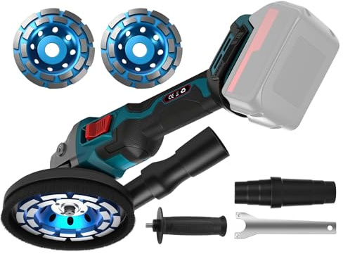 Lijadora de hormigón con batería para Makita 18 V, 9000 rpm con 3 velocidades, fresadora de hormigón compacta Bürstenlon con 125 mm, extracción de polvo, eliminación de las membranas de lodo