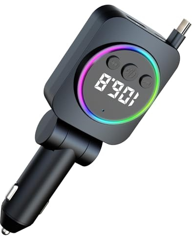 Bluetooth 5.3 FM Transmitter for Car, Bluetooth Car Adapter with 3-Port Fast Charging USB-C(PD 30W), USB A(QC3.0), Wireless FM Radio Transmitter, Support Handsfree Calling, Backlit,U Disk, Grey