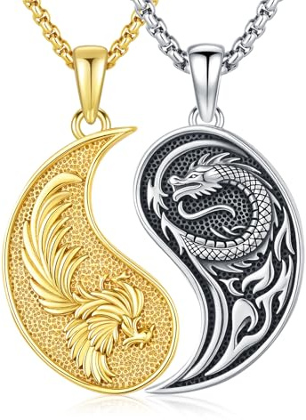 REDSUN Yin Yang Chaîne en argent sterling 925 avec pendentif dragon et phénix pour elle et lui - Cadeau pour homme et femme - Cadeau pour homme et femme - Couple - Anniversaire - Saint-Valentin