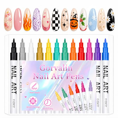Gorvalin Nail Art Stifte, 12 Farben, 0,7 mm Präzisionsspitze