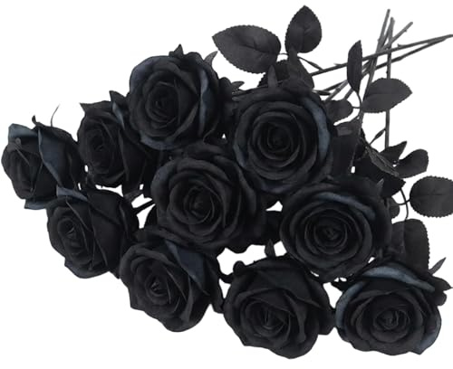 JazRvr Schwarze Rose, 10 Stück, Kunstblumen Schwarz, Heimdekoration Hochzeitsarrangements DIY Basteln Geschenkideen, Länge 52 cm Gewicht 13 g