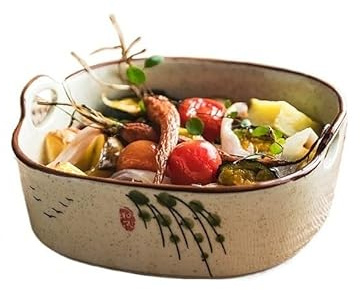 Cazuelas para horno Bandeja de arroz al horno, vajilla cerámica, tazón for hornear doble oreja, for ensalada frutas fritas for el hogar, 590 ml