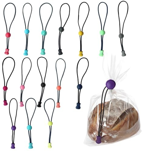 ZYLOUY 15 Stück 20 cm Bunte Aufbewahrungsschnüre Mit Verstellbaren Spannern, Tütenclips, Verschlußclips Für Beutel, Ideal Für Gefrierbeutel Und Haushaltsorganisation