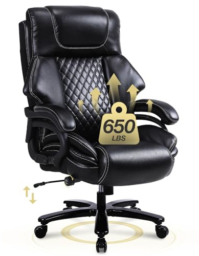 650LBS Big and Tall Office Chair for Heavy People 650lbs Heavy Duty Executive Chair with Adjustable Lumbar Support, Wide Seat, Ergonomic High-Back Leather Desk Chair for Adults 8 Hours Daliy Work