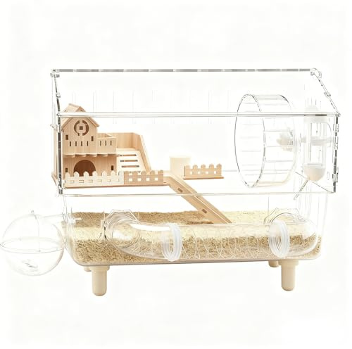 Cage Deluxe pour Hamster Et Cochon d'Inde - Habitation Acrylique Double Niveau avec Ensemble De 11 Accessoires | Grande Et Modulable pour Syrien Petits Rongeurs