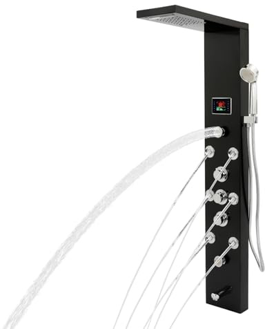 Panneau de douche LED, système de douche thermostatique, douche à effet pluie, ensemble de douche à main, colonne de douche, colonne de douche, colonne de douche avec 8 buses de massage, colonne de