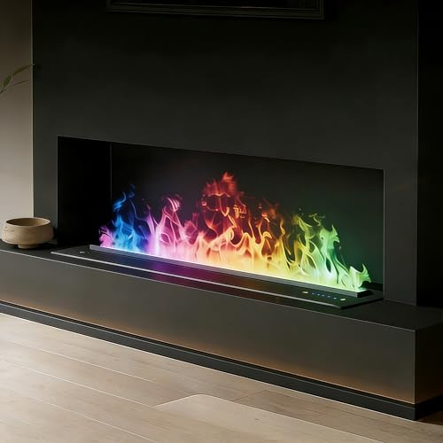 QIUNAOZI Caminetto A Vapore Acqueo, Umidificatore 3D con Fiamma Atomizzata, Fiamme Colorate, Telecomando, App Intelligente, Controllo Automatico dell'Acqua, per Ufficio/Casa/Hotel Multicolor-31.5in