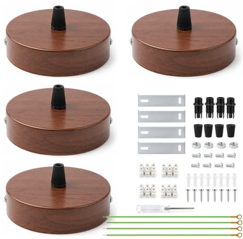 4 Set Embellecedor Lampara Techo, 100x25mm Roseton Lampara Techo, Marrón | Rosetón Embellecedor Lampara, Incluye Bornes Conexión y Destornillador Apto para Lámparas Araña, Apliques, Lámparas Techo Etc