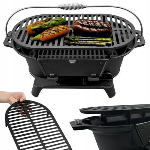 HAGE Hibachi - Barbecue a carbonella in ghisa, da tavolo, con griglia regolabile in altezza, per balcone, giardino, terrazza, campeggio, giapponese