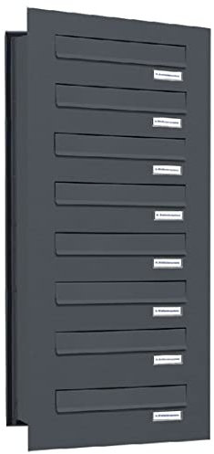 AL Briefkastensysteme 8er Briefkasten Mauerdurchwurf in Anthrazitgrau RAL 7016, 8 Fach DIN A4, wetterfeste Premium Briefkastenanlage Postkasten
