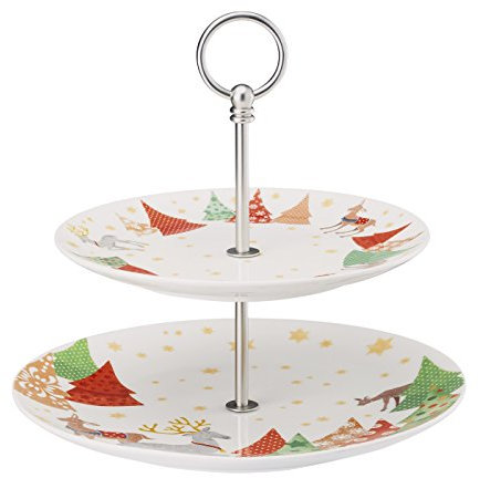 Hutschenreuther sammel série O de Chansons de Noël Sapin Présentoir à gâteaux 2 pièces/22–28 cm 2 pièces., Porcelaine, Multicolore, 28 x 28 x 5 cm