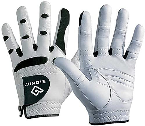 New Improved 2X Long Lasting Bionic Golf Glove - Patented Stable Grip Genuine Cabretta Leather, Designed by Orthopedic Surgeon! (Men's Medium, Worn on Left Hand)
