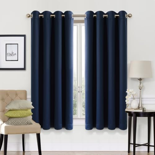 EASELAND Navy Blackout Curtains 66x54 Inch, Thermal Insulated Room Darkening Eyelet Blackout Curtains for Bedroom Living Room Kitchen Nursery, 2 Panels