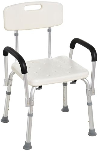HOMCOM Adjustable Shower Chair, Shower Seat, Portable Medical Stool with Adjustable Back and Armrest for Mobility